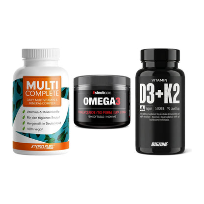 Grundversorgung: ProFuel MULTI + Sinob Omega 3 + Big Zone – alle enthaltenen Artikel