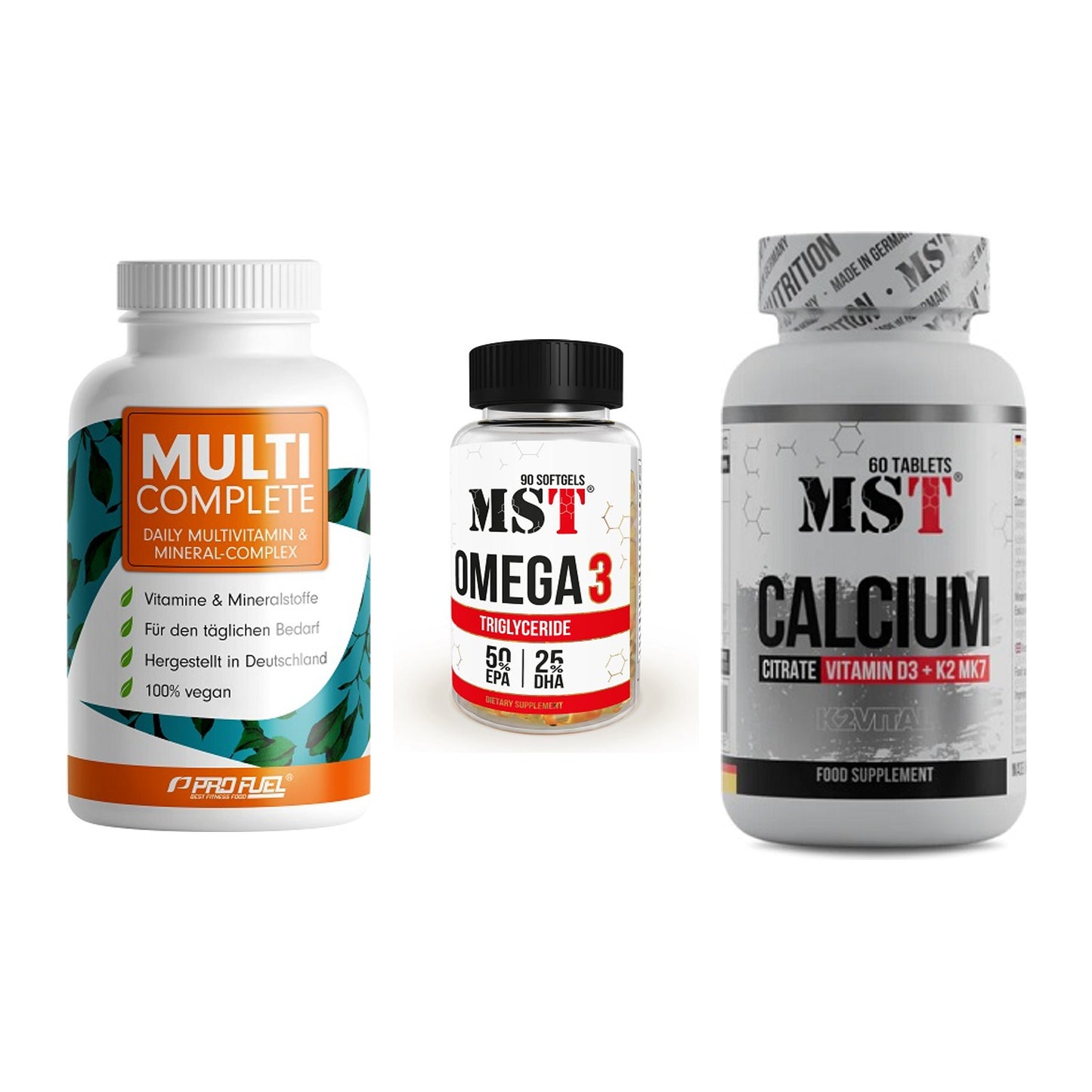 Grundversorgung: ProFuel MULTI + MST Omega 3 + MST Calcium – alle enthaltenen Artikel