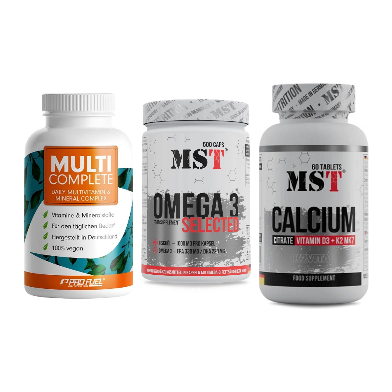 Grundversorgung: ProFuel MULTI + MST Omega 3 + MST Calcium – alle enthaltenen Artikel