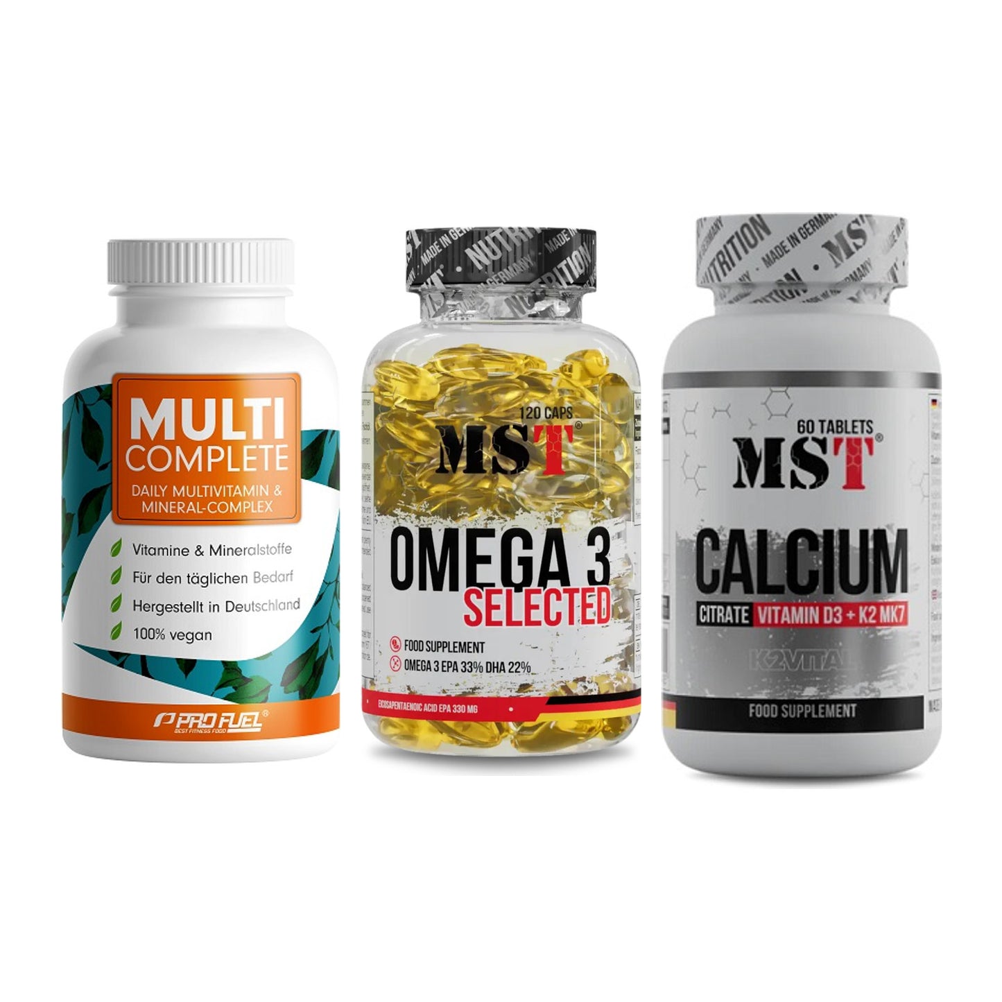 Grundversorgung: ProFuel MULTI + MST Omega 3 + MST Calcium – alle enthaltenen Artikel
