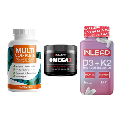 Grundversorgung: ProFuel MULTI + Sinob Omega 3 + INLEAD Vitamin – alle enthaltenen Artikel
