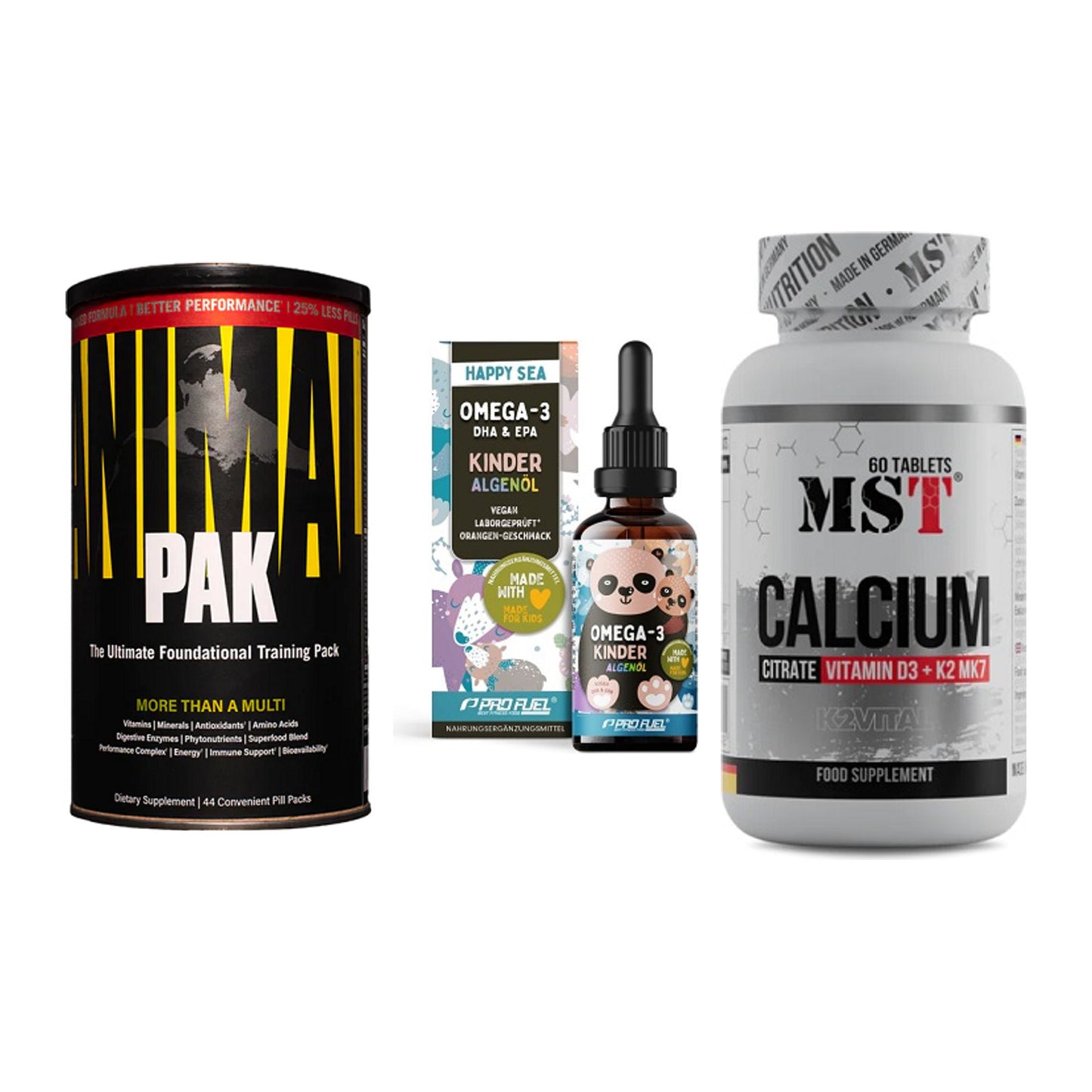 Grundversorgung: Universal + ProFuel OMEGA-3 + MST Calcium – alle enthaltenen Artikel