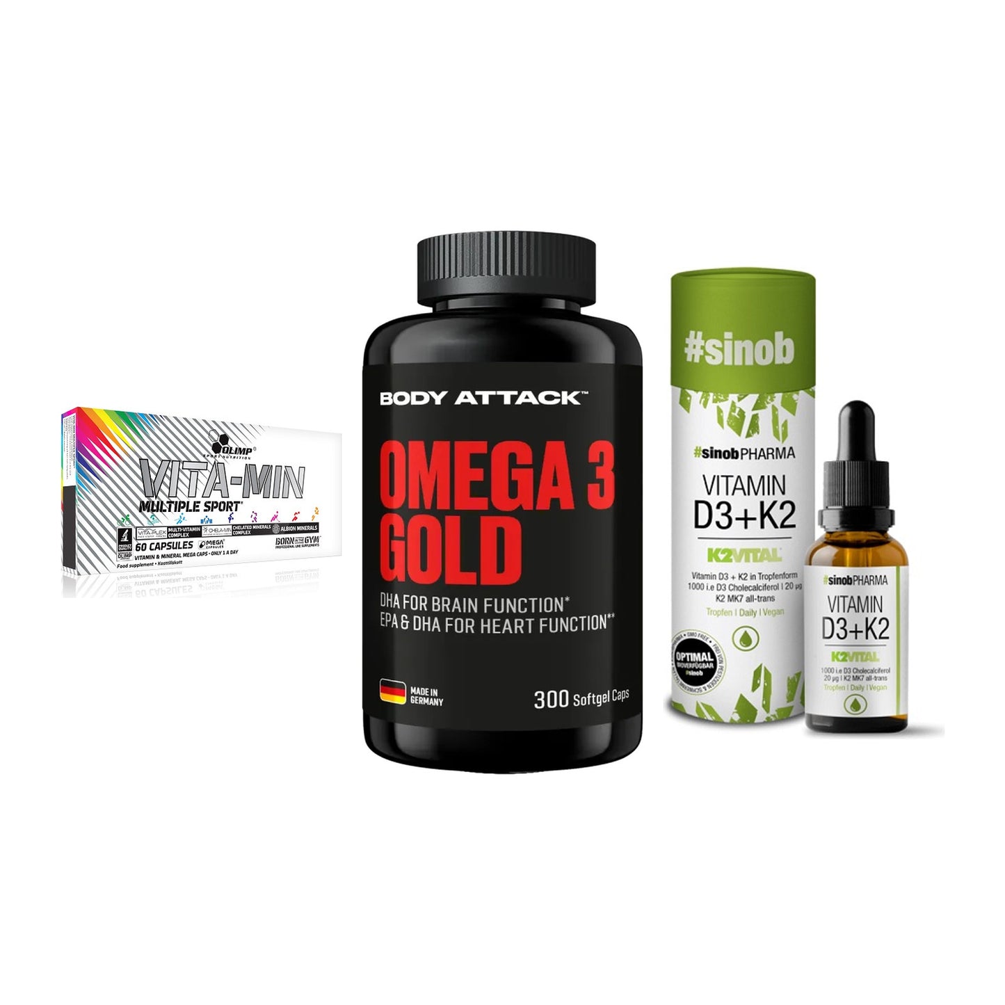 Grundversorgung: Olimp Vita-Min + Body Attack + Sinob Vitamin – alle enthaltenen Artikel