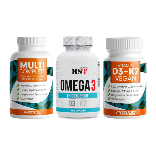 Grundversorgung: ProFuel MULTI + MST Omega 3 500 + ProFuel Vitamin – alle enthaltenen Artikel
