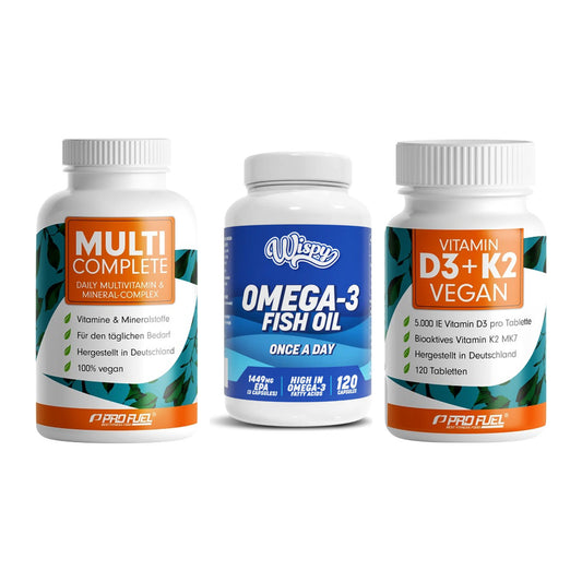 Grundversorgung: ProFuel MULTI + Wispy Omega 3 + ProFuel Vitamin – alle enthaltenen Artikel