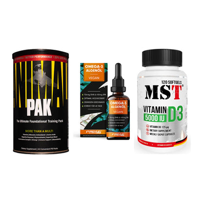 Grundversorgung: Universal + ProFuel Omega 3 + MST Vitamin D3 – alle enthaltenen Artikel