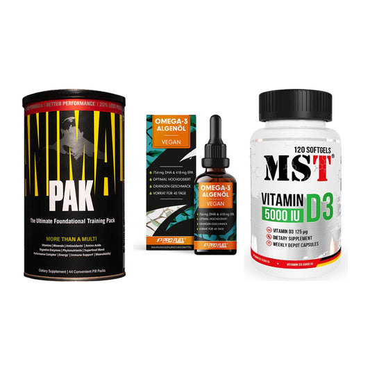 Grundversorgung: Universal + ProFuel Omega 3 + MST Vitamin D3 – alle enthaltenen Artikel