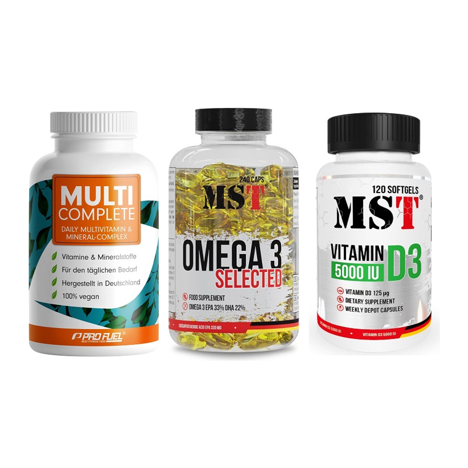 Grundversorgung: ProFuel MULTI + MST Omega 3 + MST Vitamin D3 – alle enthaltenen Artikel