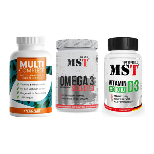 Grundversorgung: ProFuel MULTI + MST Omega 3 + MST Vitamin D3 – alle enthaltenen Artikel