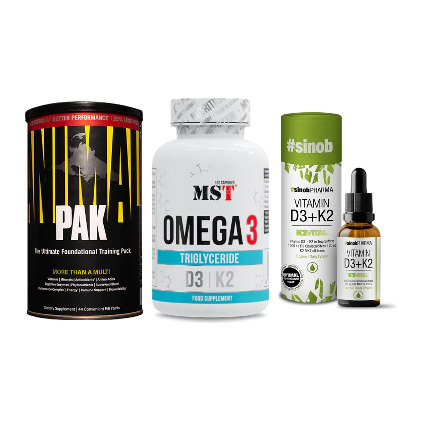 Grundversorgung: Universal + MST Omega 3 500 + Sinob Vitamin – alle enthaltenen Artikel