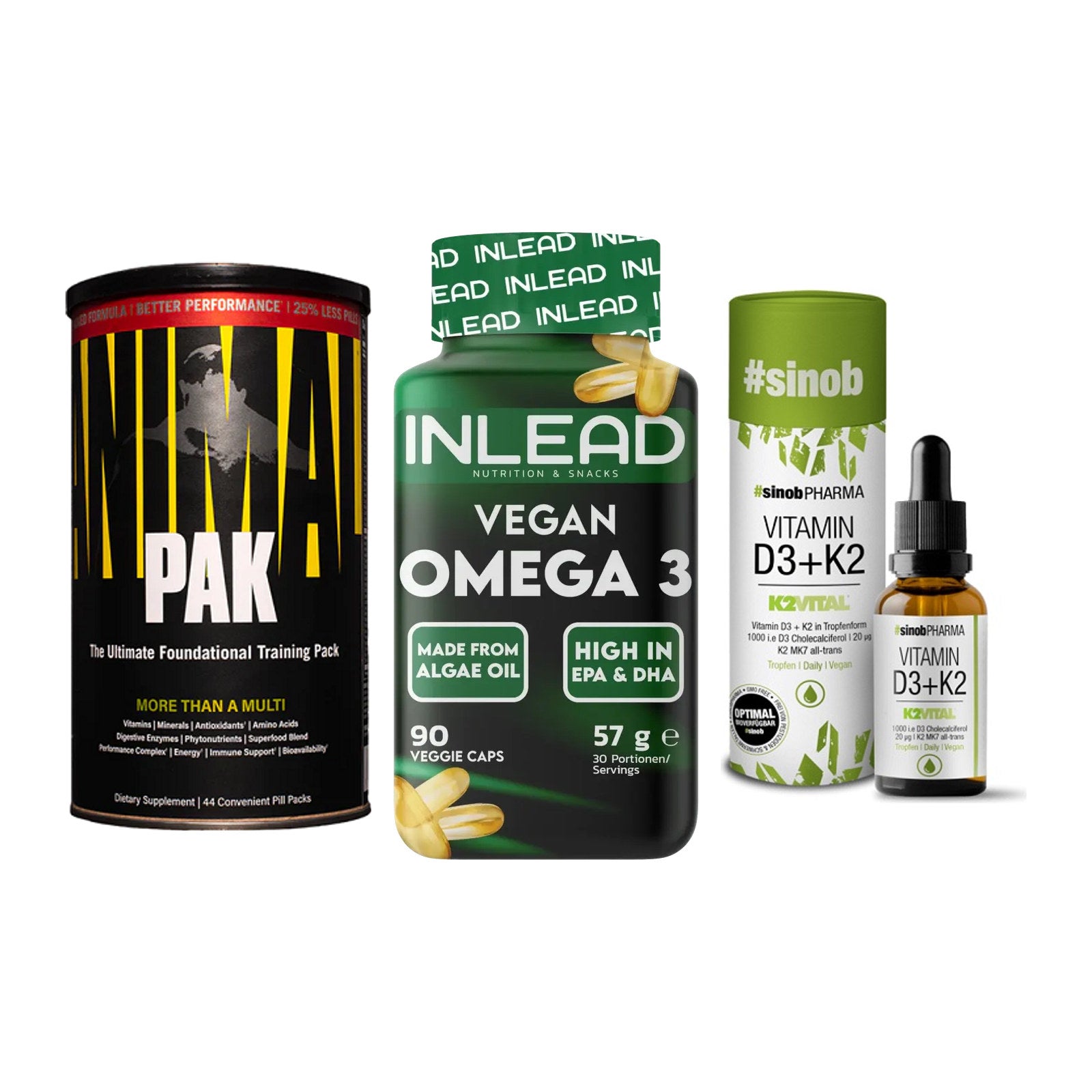 Grundversorgung: Universal + INLEAD Vegan + Sinob Vitamin – alle enthaltenen Artikel