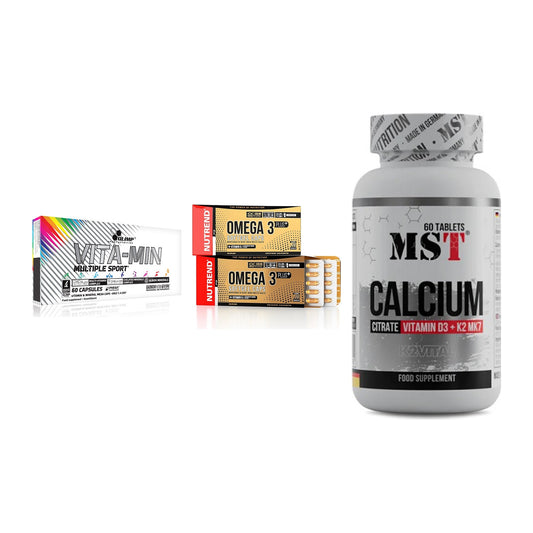 Grundversorgung: Olimp Vita-Min + Nutrend Omega 3 + MST Calcium – alle enthaltenen Artikel