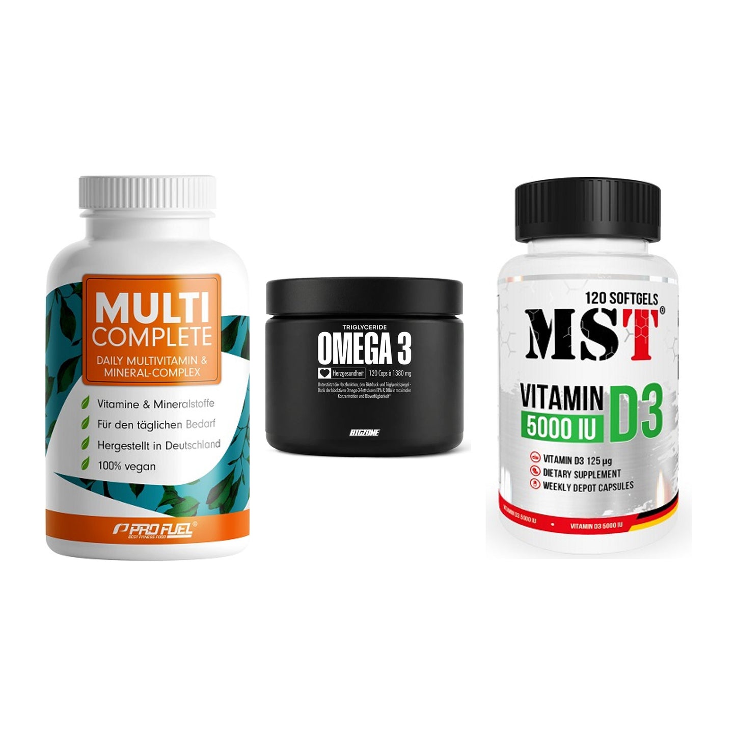 Grundversorgung: ProFuel MULTI + Big Zone Omega + MST Vitamin D3 – alle enthaltenen Artikel