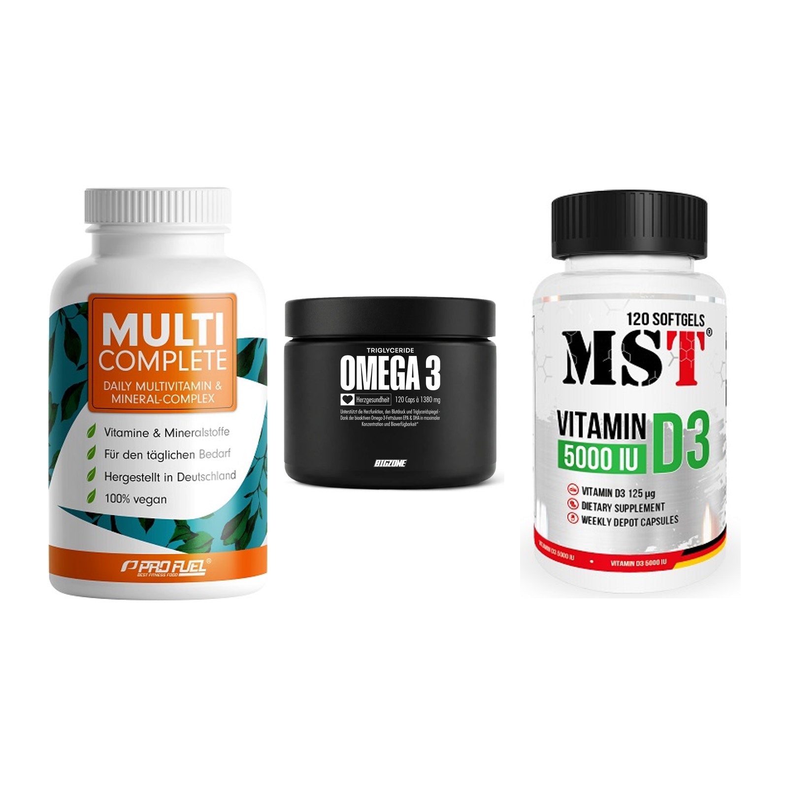 Grundversorgung: ProFuel MULTI + Big Zone Omega + MST Vitamin D3 – alle enthaltenen Artikel