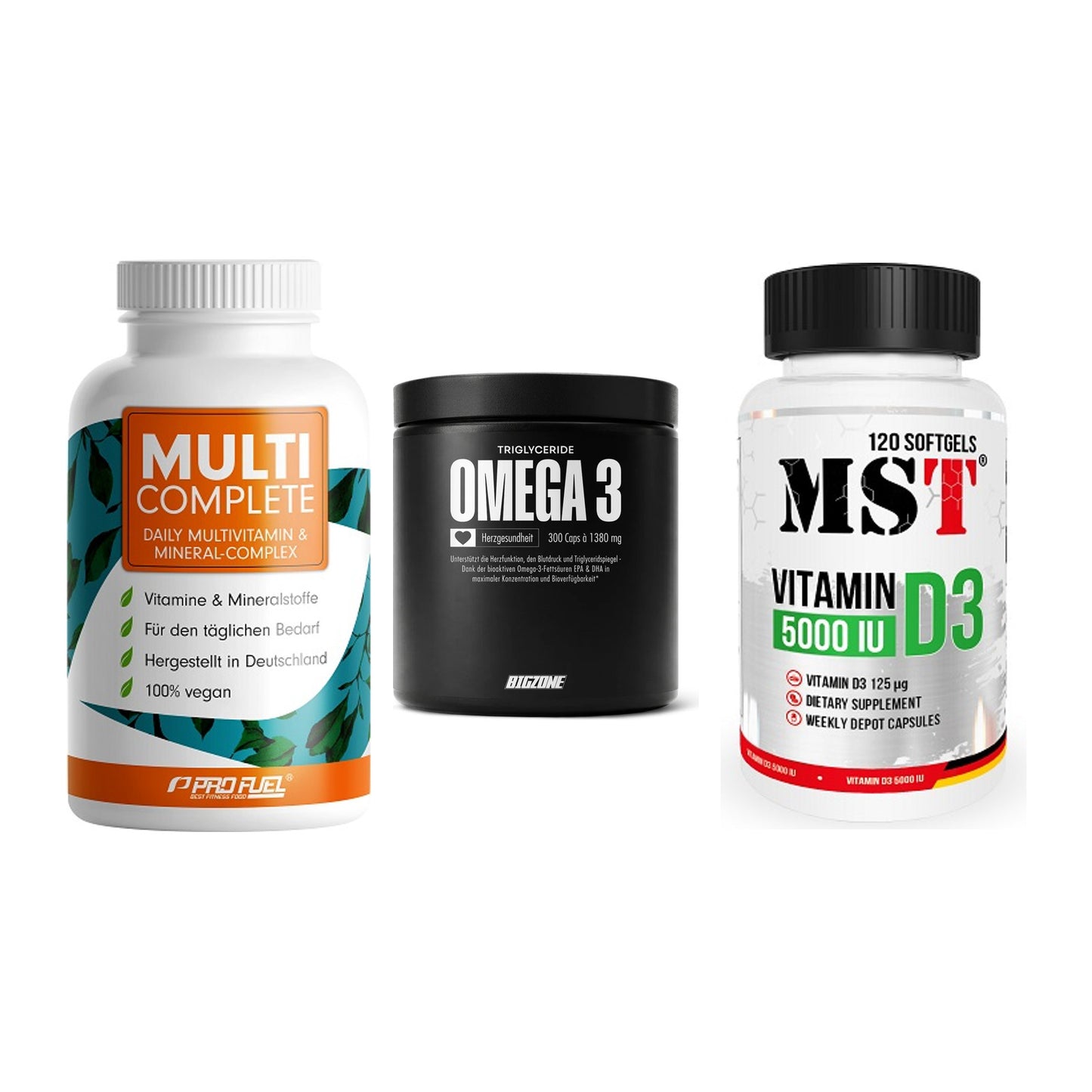 Grundversorgung: ProFuel MULTI + Big Zone Omega + MST Vitamin D3 – alle enthaltenen Artikel