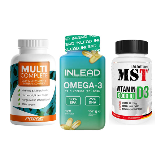 Grundversorgung: ProFuel MULTI + INLEAD Omega-3 + MST Vitamin D3 – alle enthaltenen Artikel