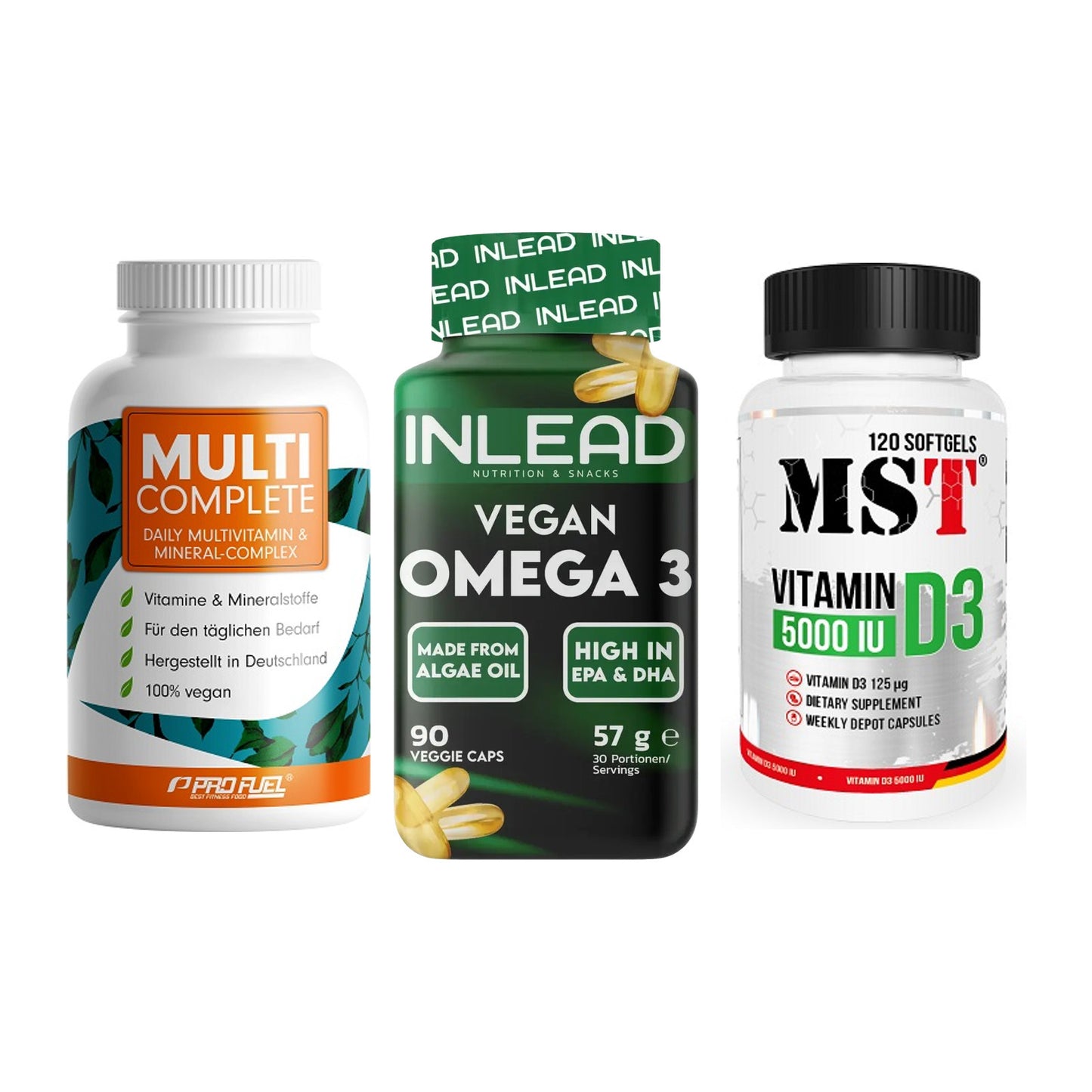Grundversorgung: ProFuel MULTI + INLEAD Vegan + MST Vitamin D3 – alle enthaltenen Artikel
