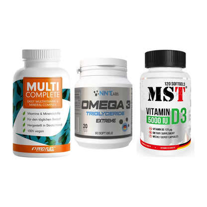 Grundversorgung: ProFuel MULTI + NNT Omega 3 + MST Vitamin D3 – alle enthaltenen Artikel