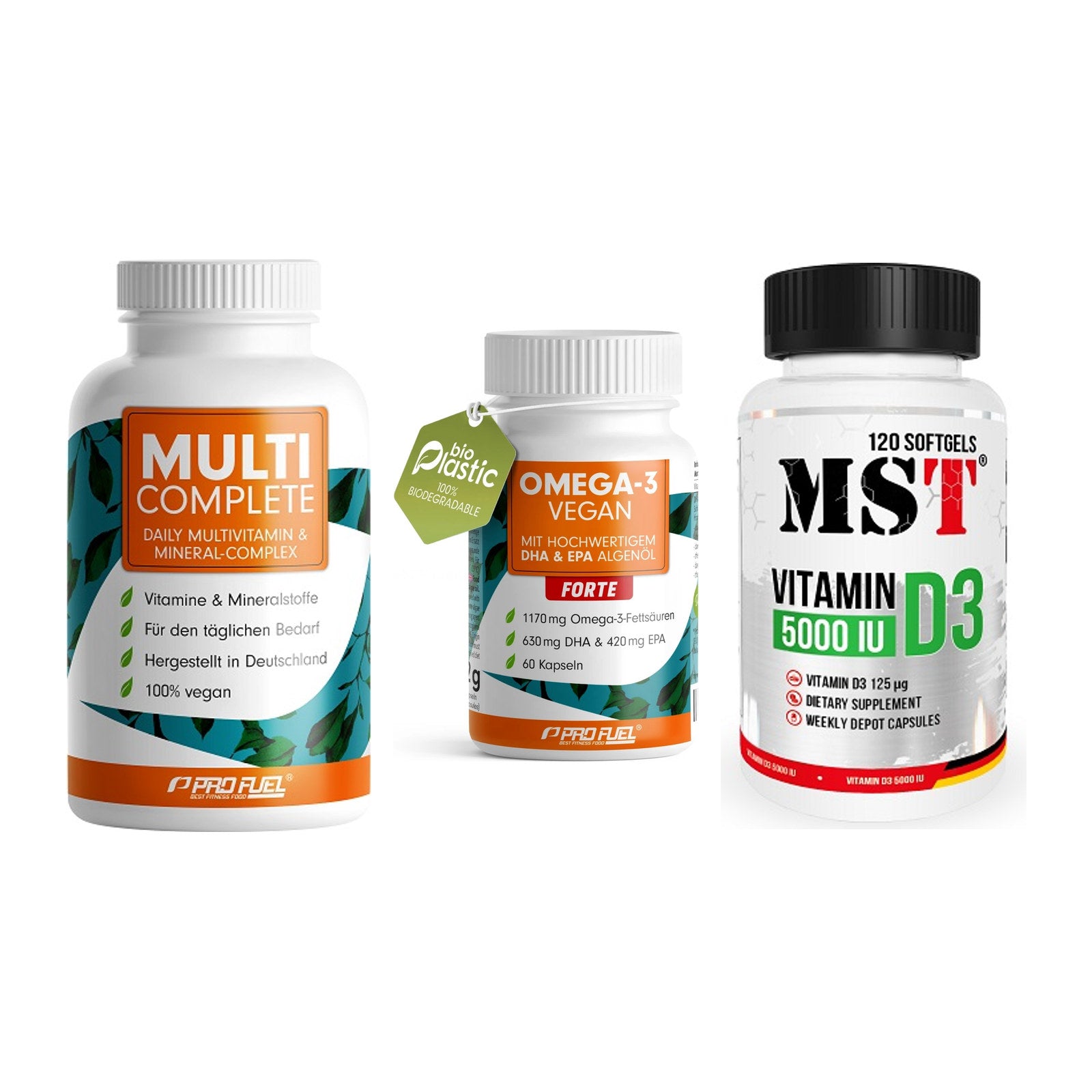 Grundversorgung: ProFuel MULTI + ProFuel Omega 3 + MST Vitamin D3 – alle enthaltenen Artikel