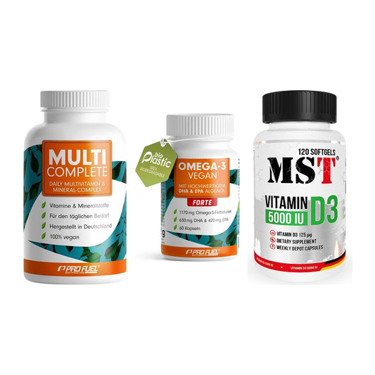 Grundversorgung: ProFuel MULTI + ProFuel Omega 3 + MST Vitamin D3 – alle enthaltenen Artikel