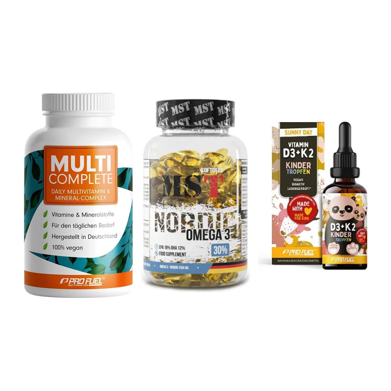 Grundversorgung: ProFuel MULTI + MST Omega 3 + ProFuel VITAMIN – alle enthaltenen Artikel