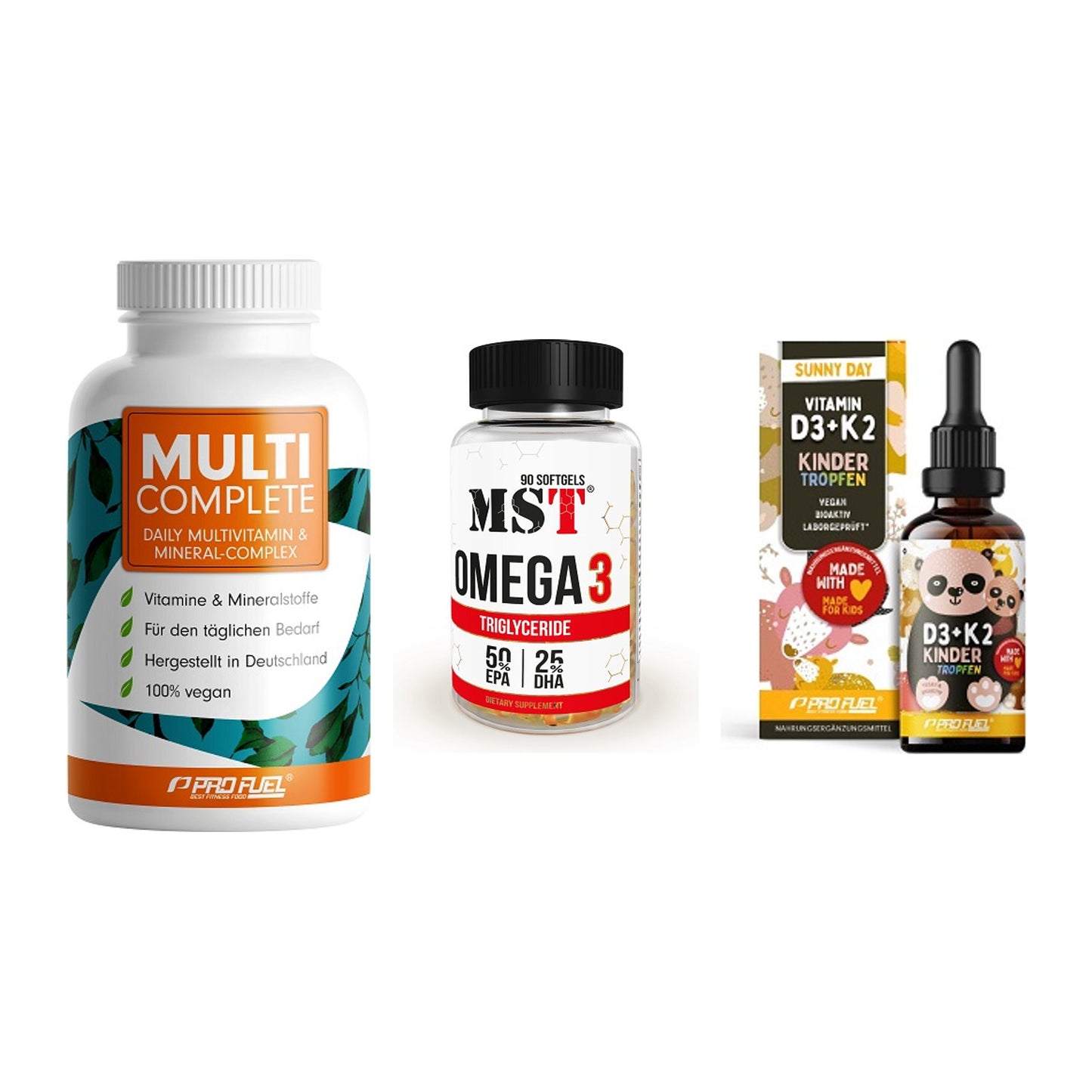 Grundversorgung: ProFuel MULTI + MST Omega 3 + ProFuel VITAMIN – alle enthaltenen Artikel