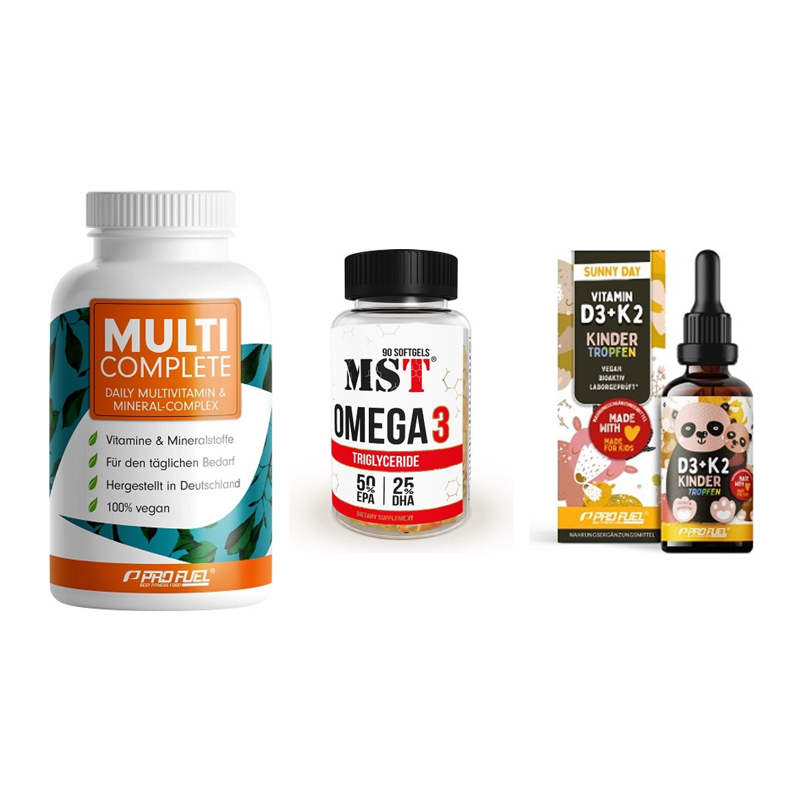 Grundversorgung: ProFuel MULTI + MST Omega 3 + ProFuel VITAMIN – alle enthaltenen Artikel