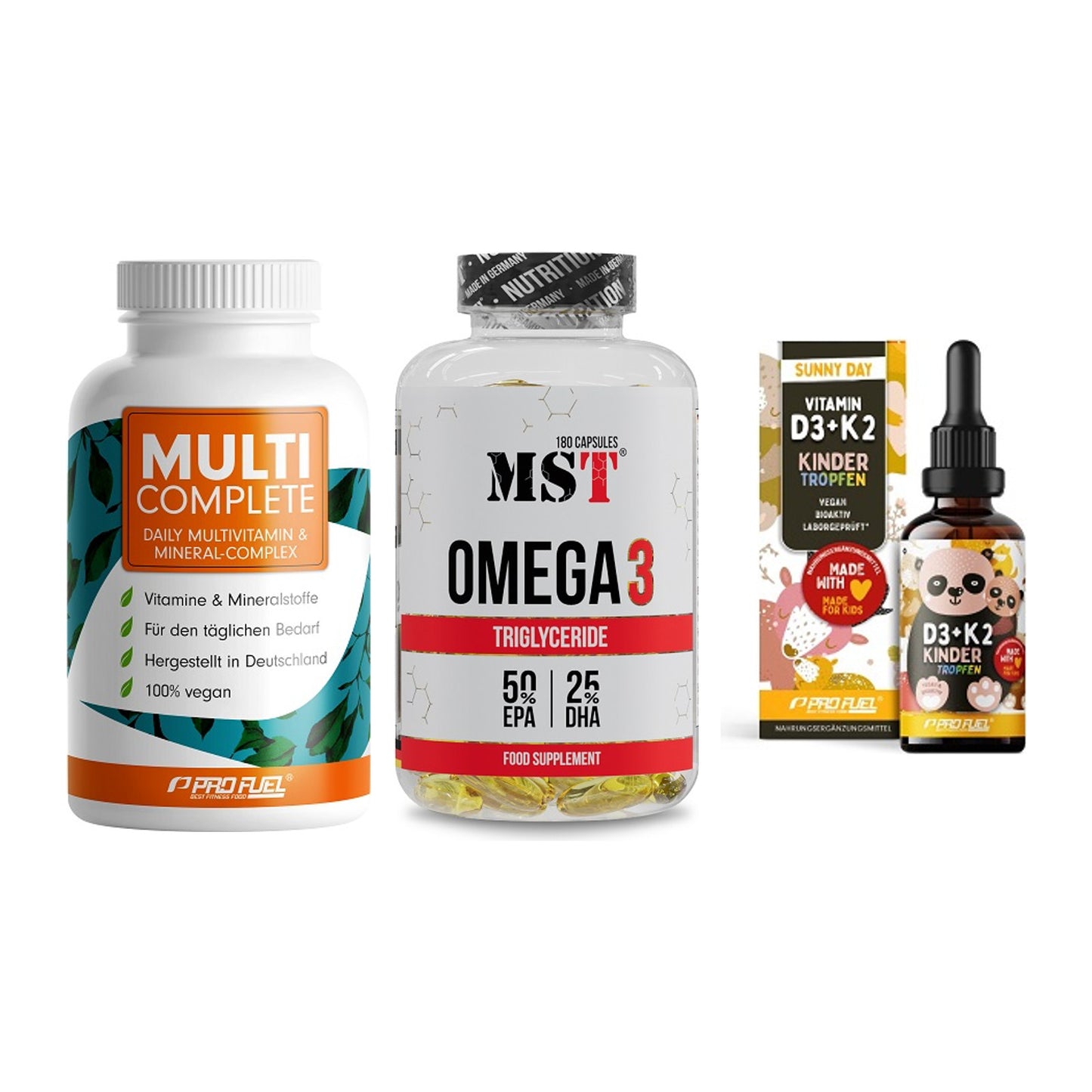 Grundversorgung: ProFuel MULTI + MST Omega 3 + ProFuel VITAMIN – alle enthaltenen Artikel