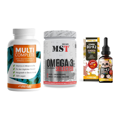 Grundversorgung: ProFuel MULTI + MST Omega 3 + ProFuel VITAMIN – alle enthaltenen Artikel