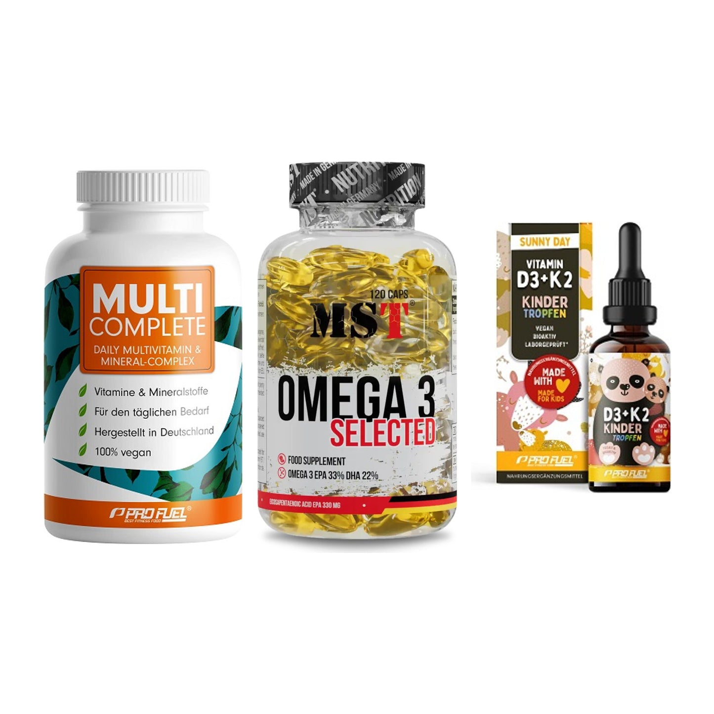 Grundversorgung: ProFuel MULTI + MST Omega 3 + ProFuel VITAMIN – alle enthaltenen Artikel