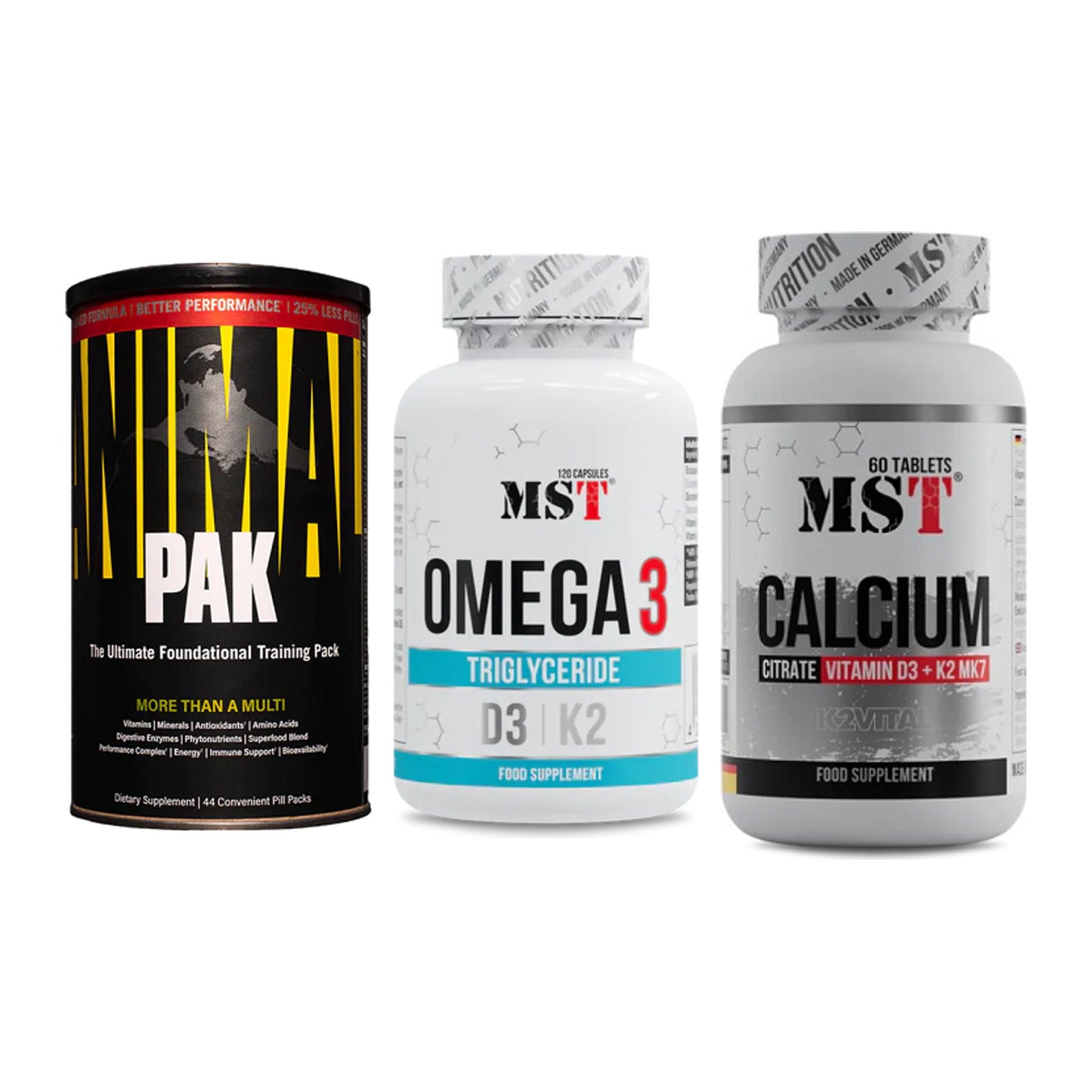 Grundversorgung: Universal + MST Omega 3 500 + MST Calcium – alle enthaltenen Artikel