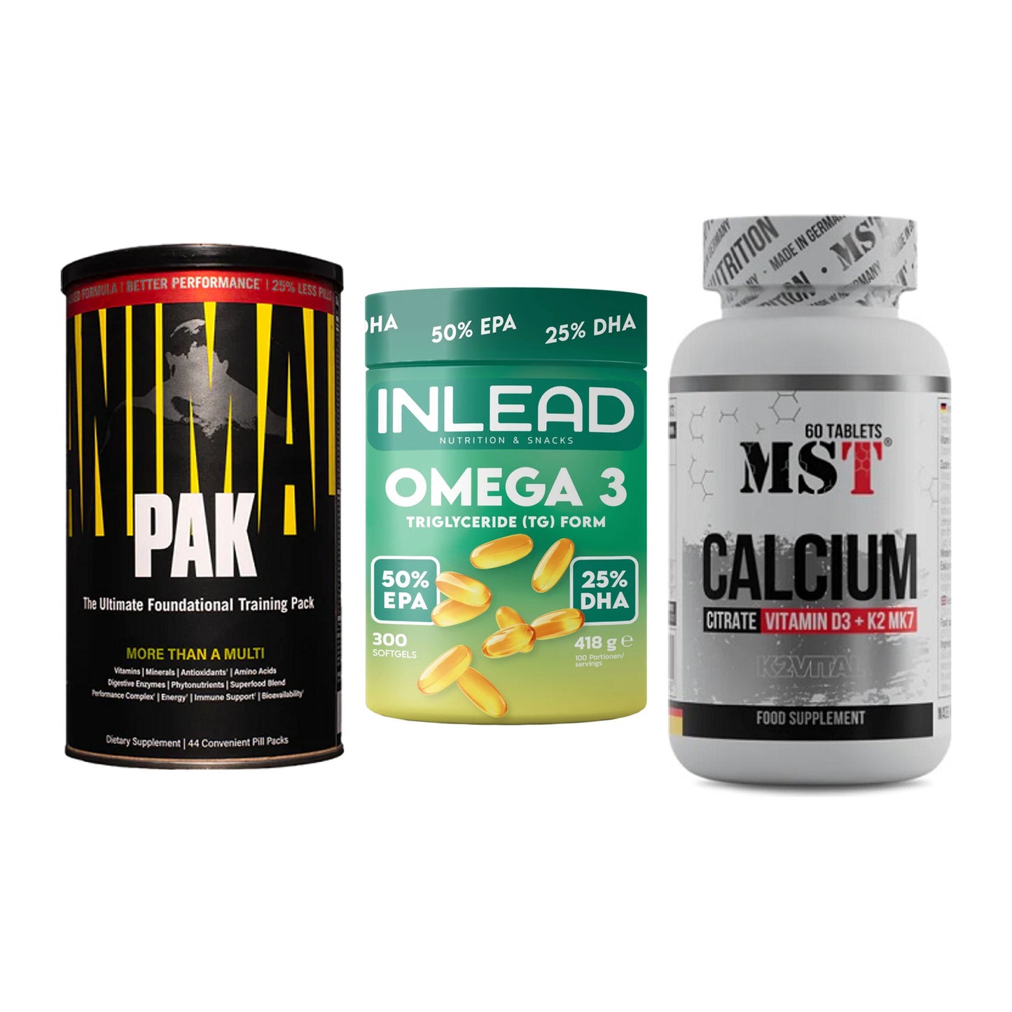 Grundversorgung: Universal + INLEAD Omega-3 + MST Calcium – alle enthaltenen Artikel