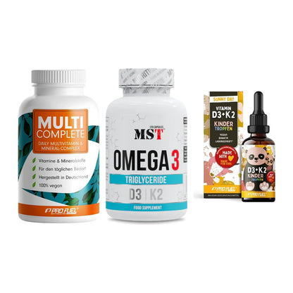 Grundversorgung: ProFuel MULTI + MST Omega 3 500 + ProFuel VITAMIN – alle enthaltenen Artikel