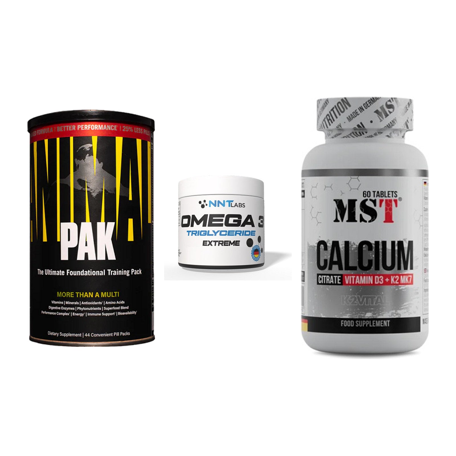 Grundversorgung: Universal + NNT Omega 3 + MST Calcium – alle enthaltenen Artikel