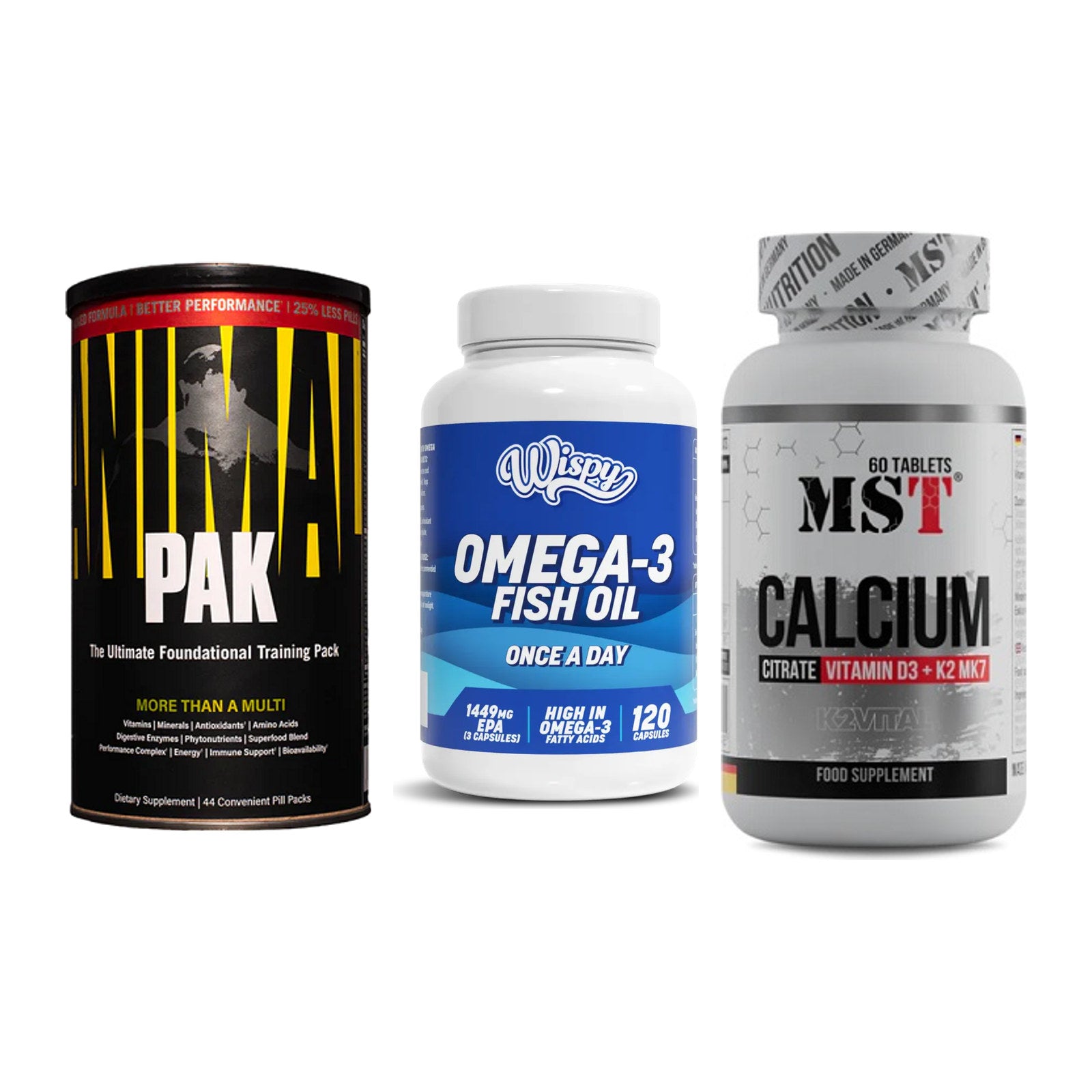 Grundversorgung: Universal + Wispy Omega 3 + MST Calcium – alle enthaltenen Artikel