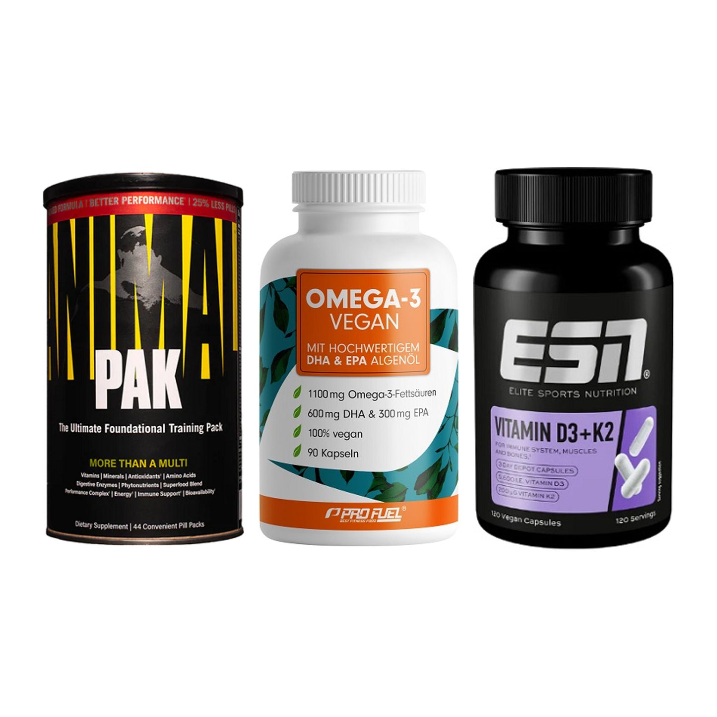 Grundversorgung: Universal + ProFuel Omega 3 + ESN Vitamin D3 – alle enthaltenen Artikel