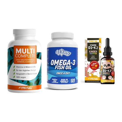 Grundversorgung: ProFuel MULTI + Wispy Omega 3 + ProFuel VITAMIN – alle enthaltenen Artikel
