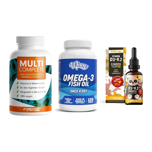 Grundversorgung: ProFuel MULTI + Wispy Omega 3 + ProFuel VITAMIN – alle enthaltenen Artikel