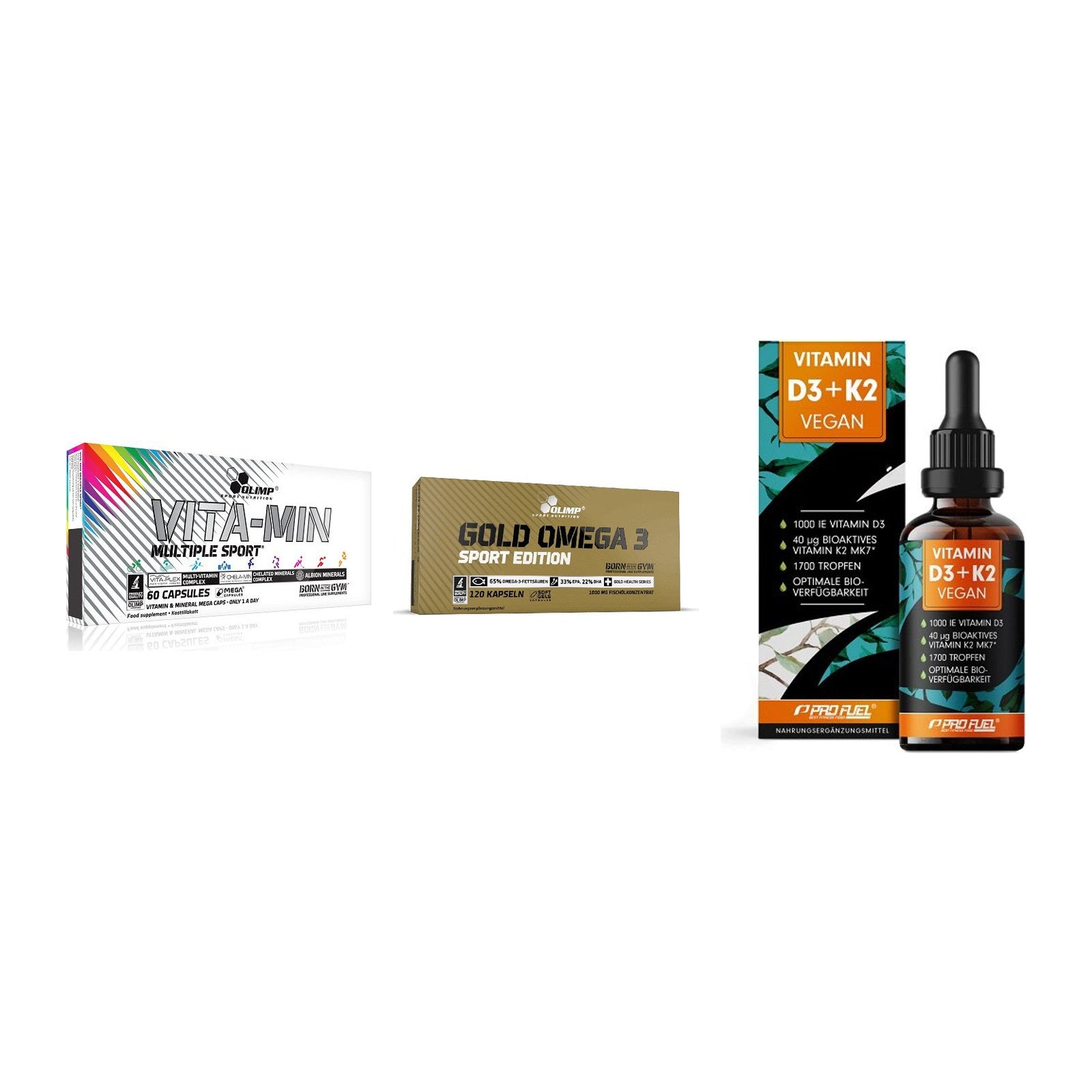 Grundversorgung: Olimp Vita-Min + Olimp Omega 3 + ProFuel Vitamin – alle enthaltenen Artikel