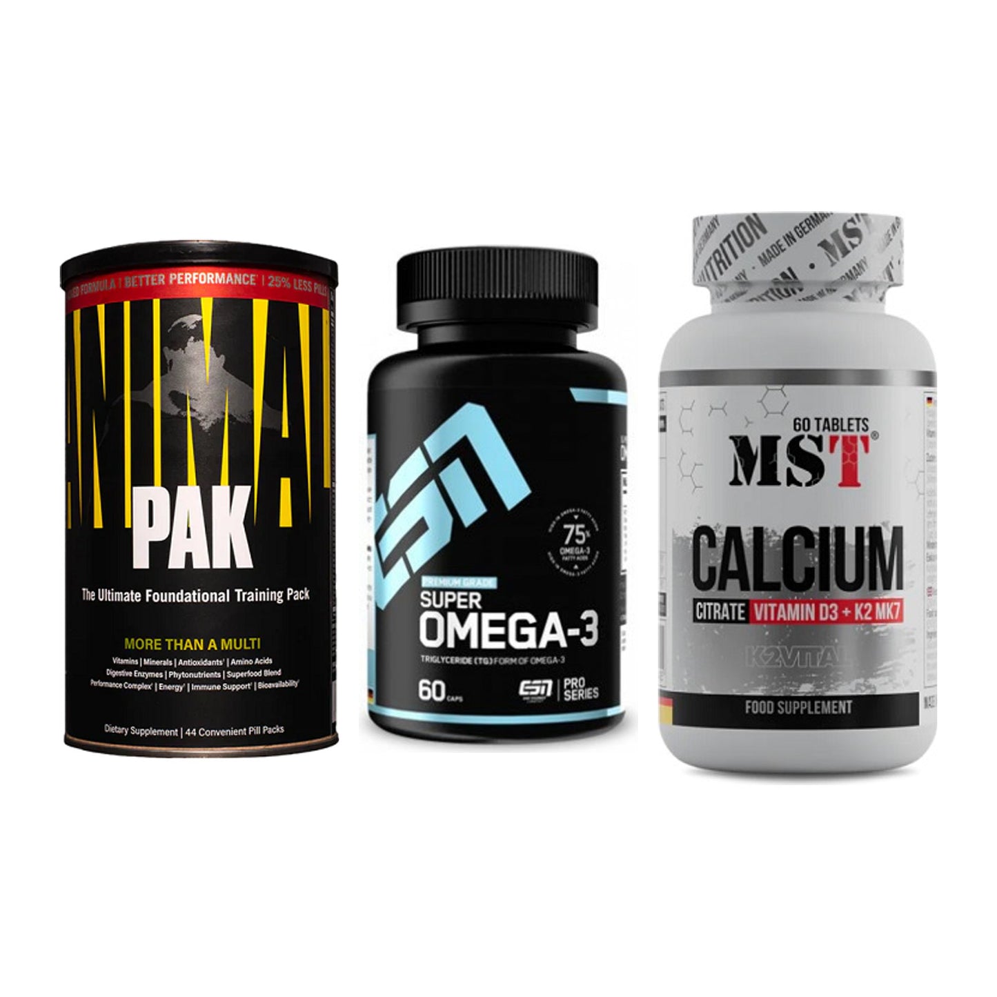 Grundversorgung: Universal + ESN Omega 3 + MST Calcium – alle enthaltenen Artikel