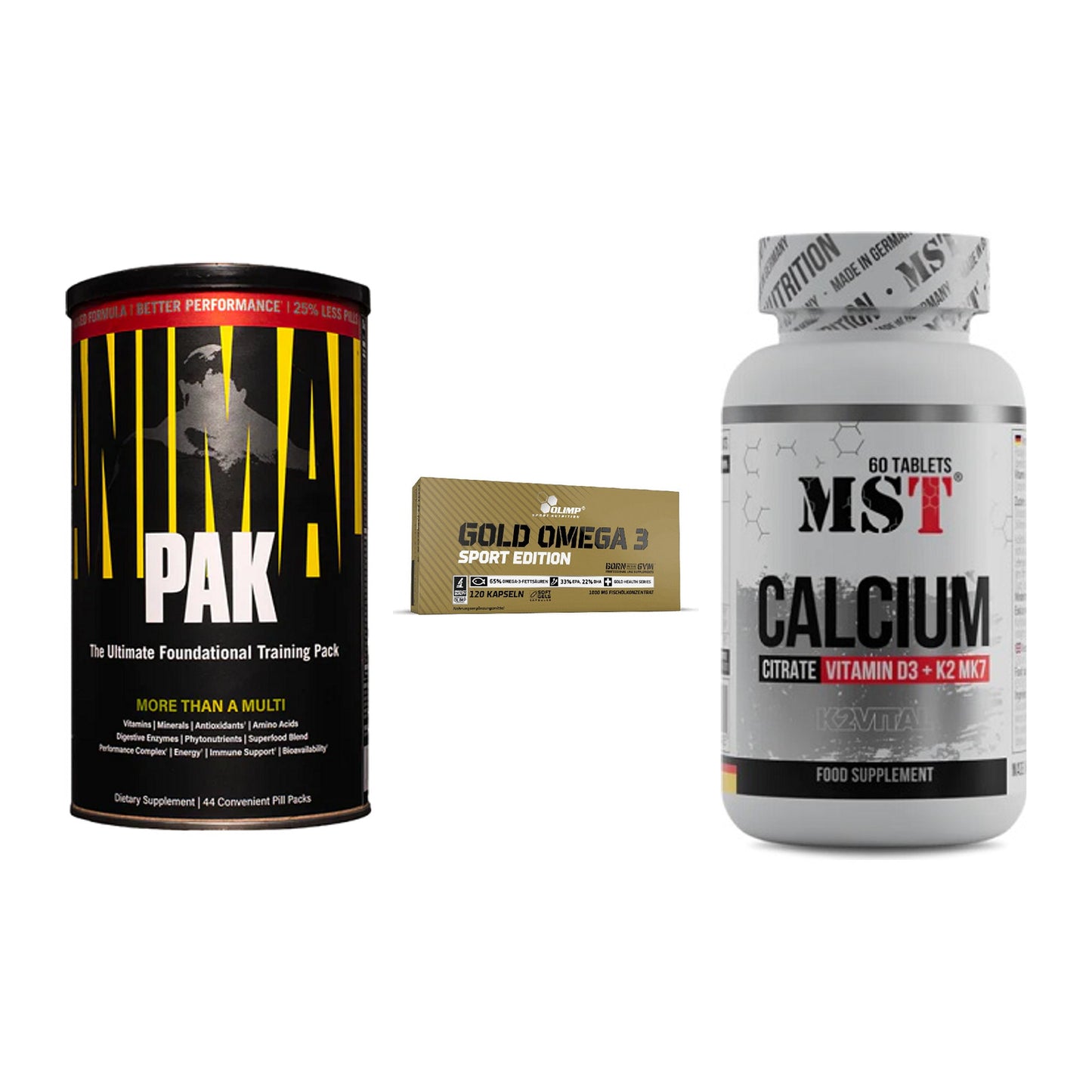 Grundversorgung: Universal + Olimp Omega 3 + MST Calcium – alle enthaltenen Artikel