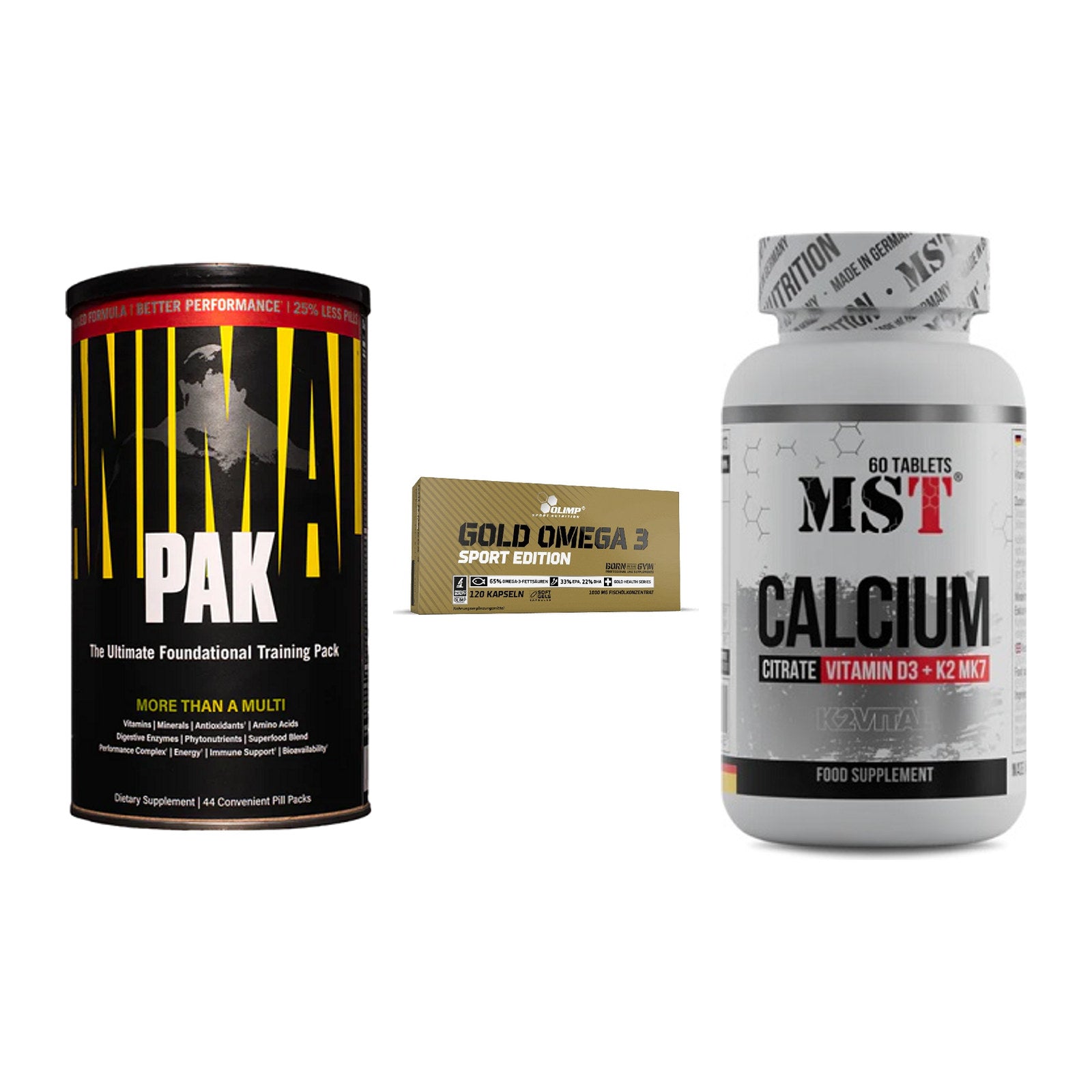Grundversorgung: Universal + Olimp Omega 3 + MST Calcium – alle enthaltenen Artikel