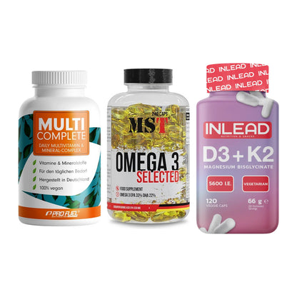 Grundversorgung: ProFuel MULTI + MST Omega 3 + INLEAD Vitamin – alle enthaltenen Artikel