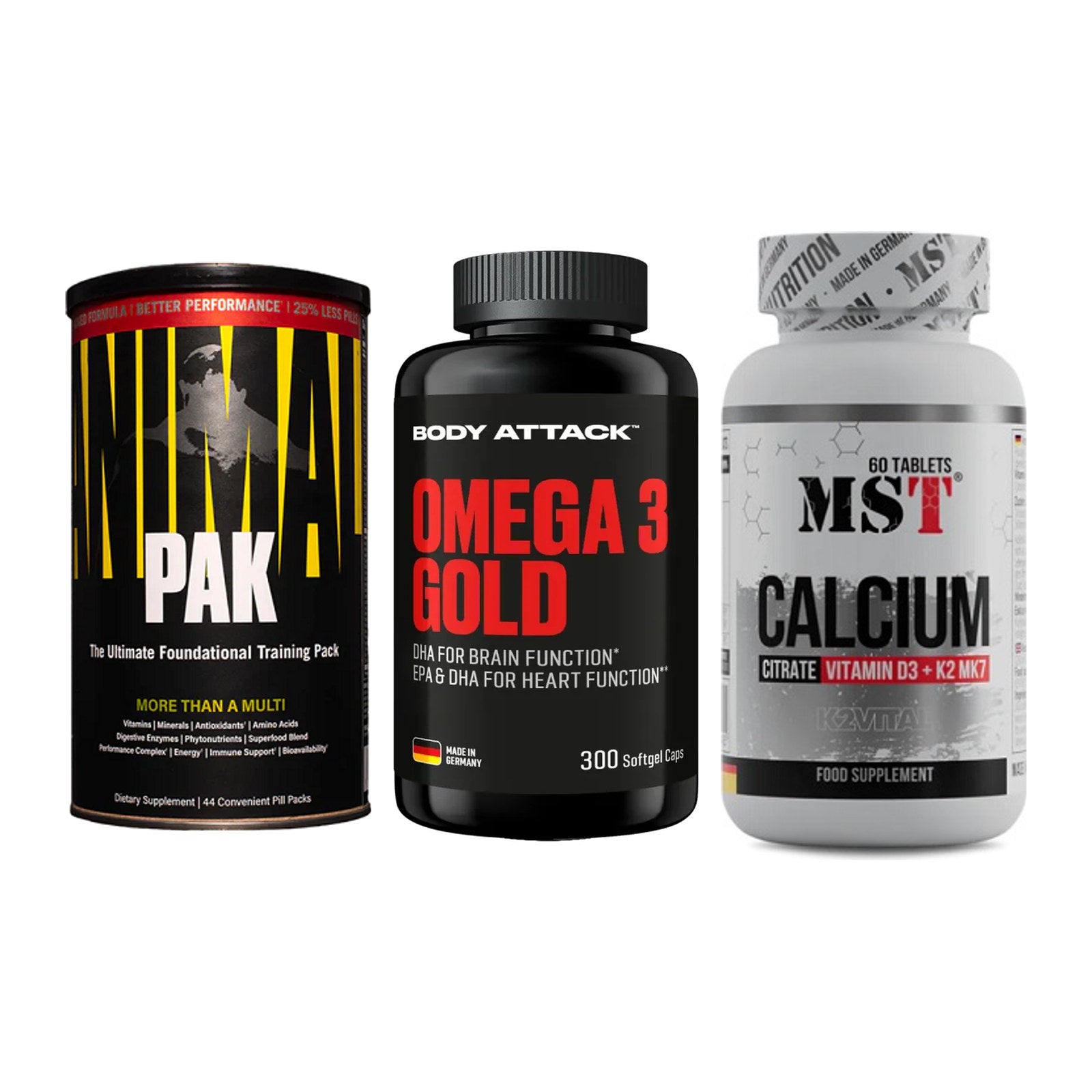 Grundversorgung: Universal + Body Attack + MST Calcium – alle enthaltenen Artikel