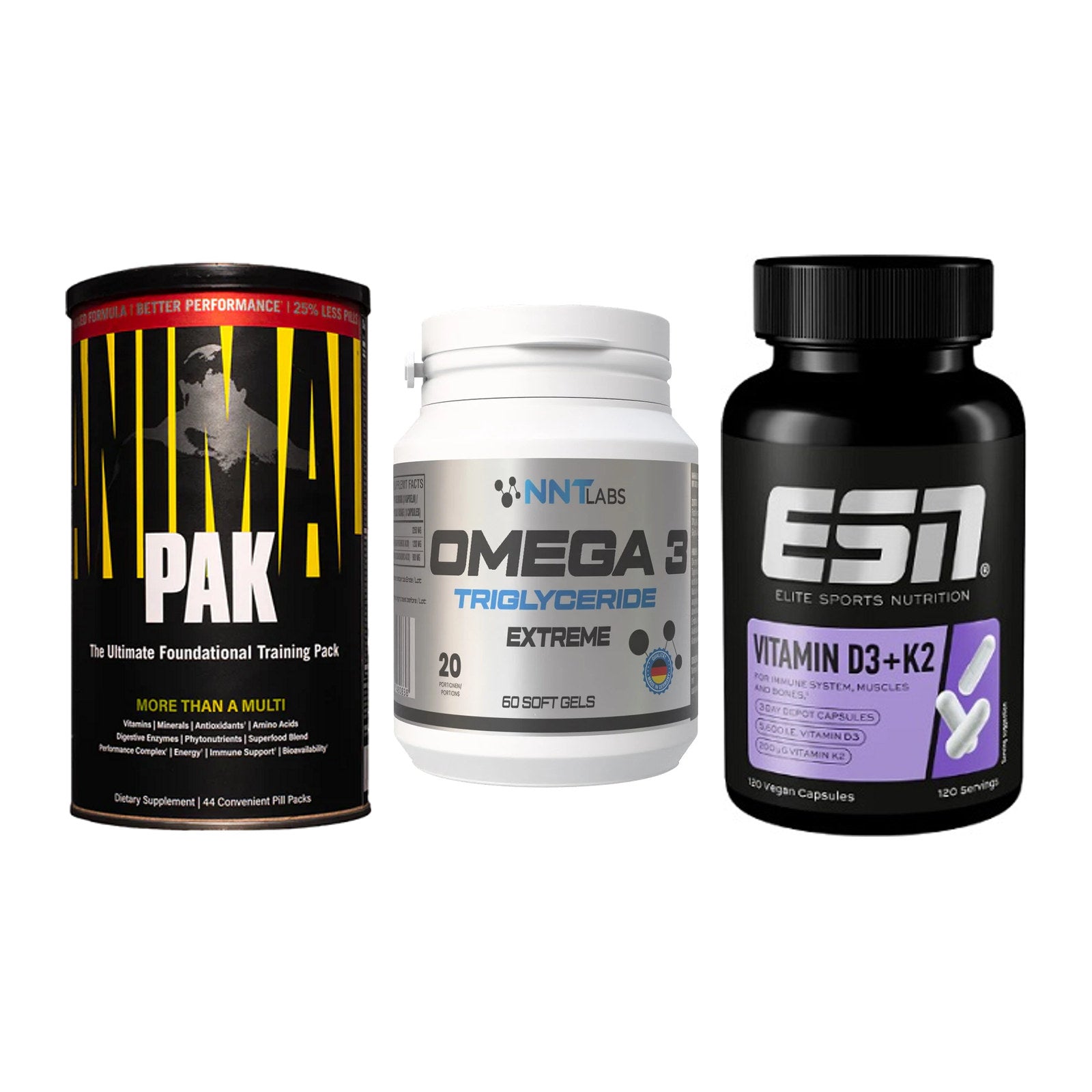 Grundversorgung: Universal + NNT Omega 3 + ESN Vitamin D3 – alle enthaltenen Artikel