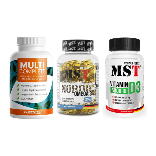 Grundversorgung: ProFuel MULTI + MST Omega 3 + MST Vitamin D3 – alle enthaltenen Artikel