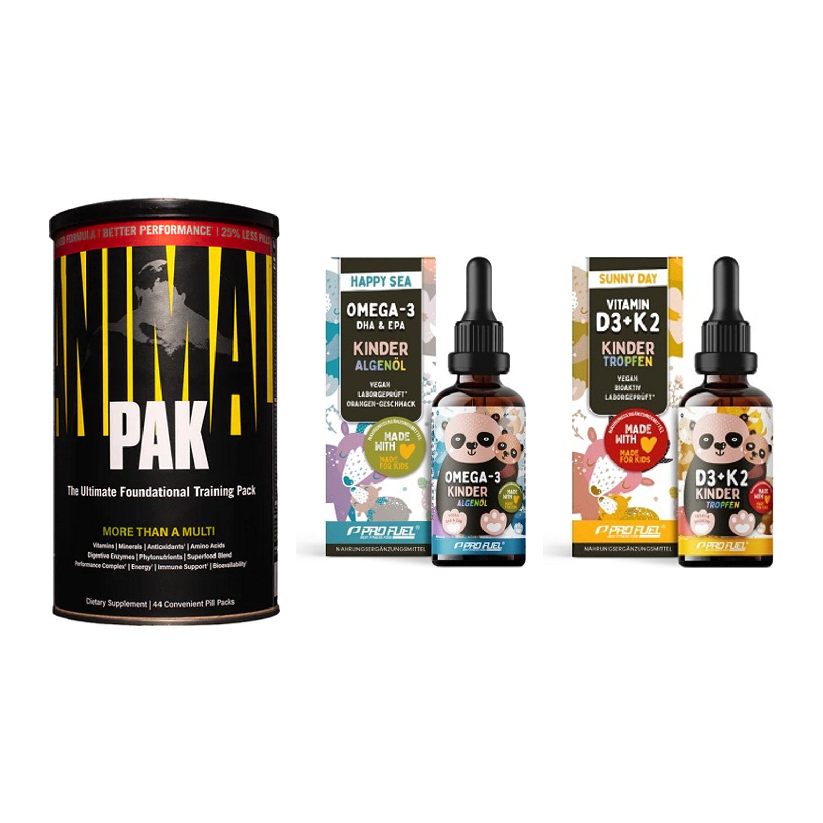 Grundversorgung: Universal + ProFuel OMEGA-3 + ProFuel VITAMIN – alle enthaltenen Artikel