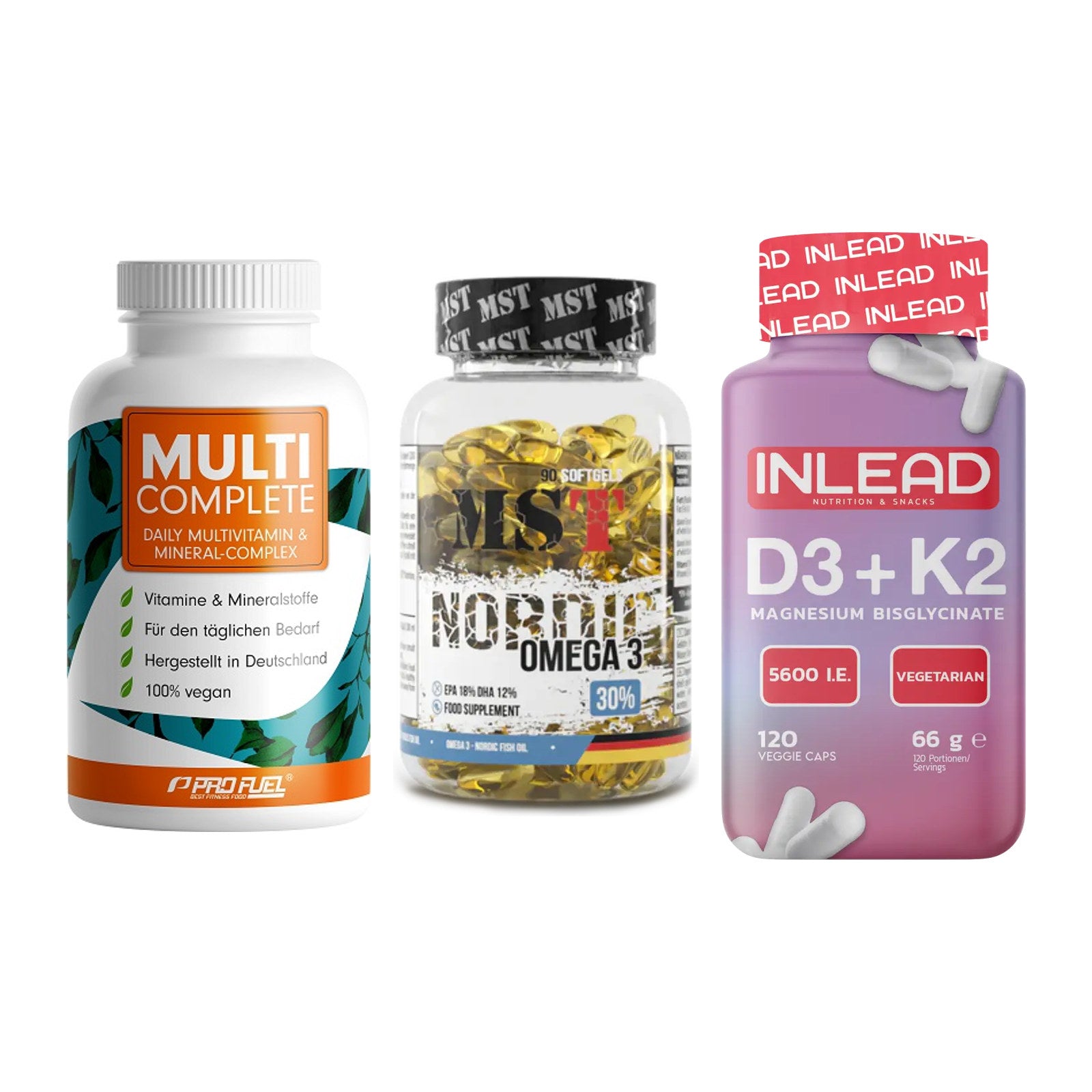 Grundversorgung: ProFuel MULTI + MST Omega 3 + INLEAD Vitamin – alle enthaltenen Artikel