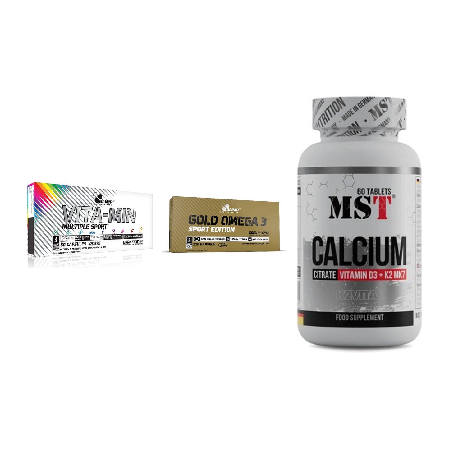 Grundversorgung: Olimp Vita-Min + Olimp Omega 3 + MST Calcium – alle enthaltenen Artikel