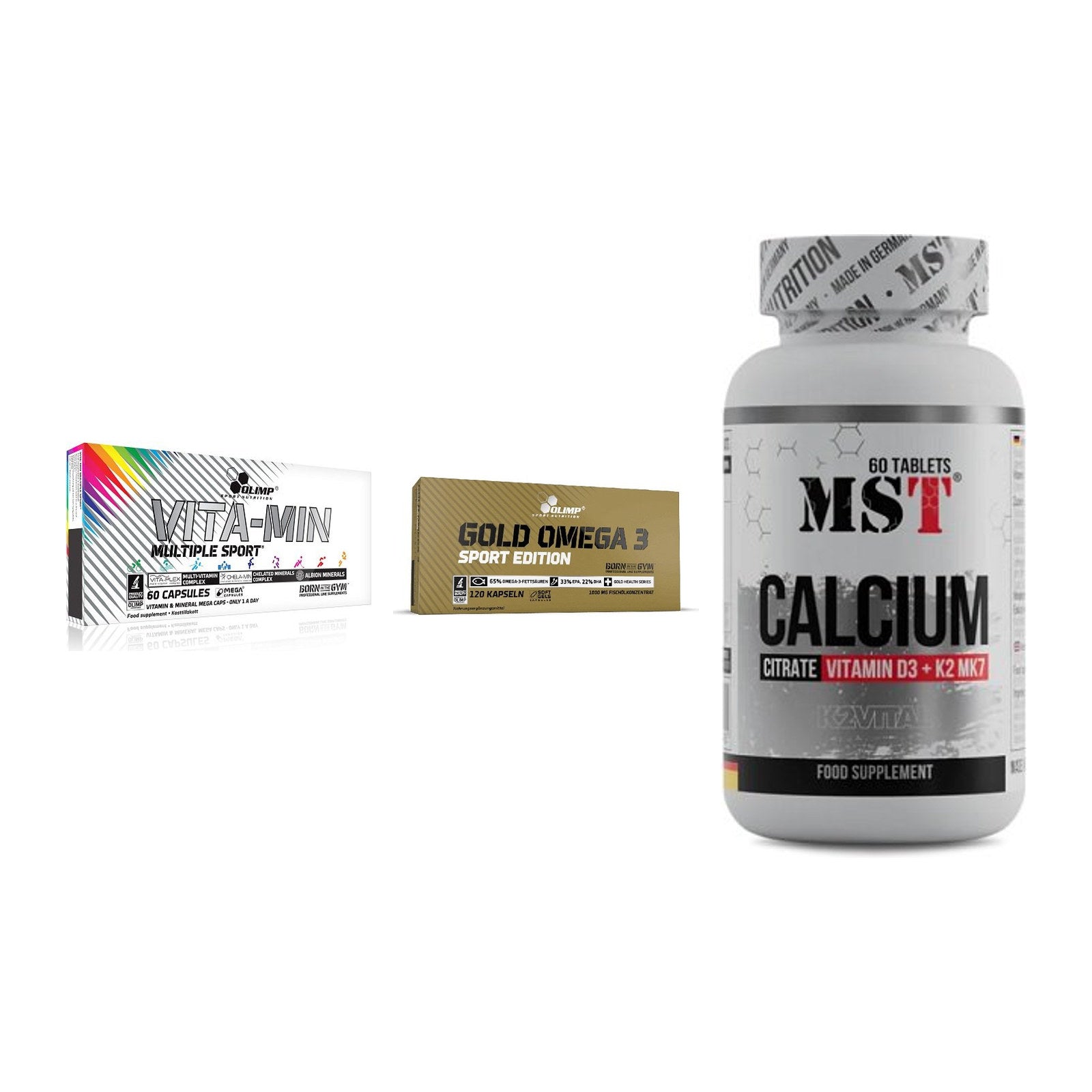 Grundversorgung: Olimp Vita-Min + Olimp Omega 3 + MST Calcium – alle enthaltenen Artikel